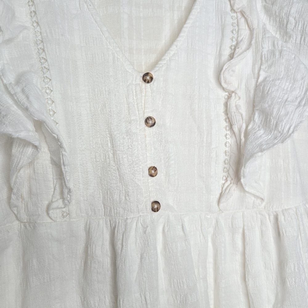Knox Rose V Neck Ruffled White Short Sleeve Cottagecore Mini Dress Size Large - Picture 7 of 16